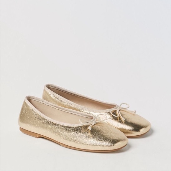 Zara Shoes - Zara Gold Metallic Square Toe Ballet Flats